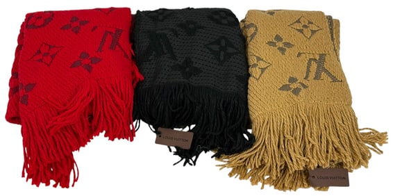 Designer-Inspired Monogram Wool Scarves 3pc LOT