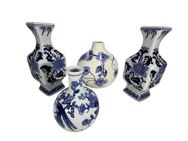 Delftware Style Chinoiserie Porcelain Vases 4pcs