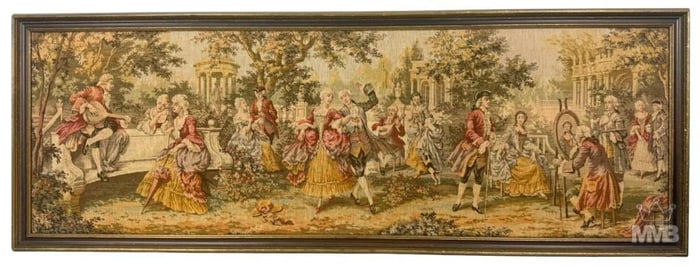 Rococo Large Framed Garden Scene French Tapestry