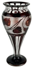 Loetz Bohemian Czech Ruby Cut to Clear Glass Vase