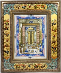 Fine Persian Hand Painted Scene & Decorated Frame