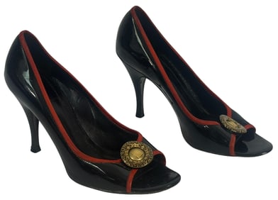 Fendi Black Patent Leather Peep-Toe Pumps Sz 39.5