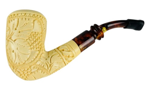 Carved Meerschaum Style Tobacco Pipe Leather Case