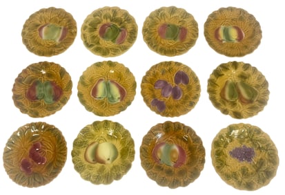 French Majolica Glazed Fruit Motif Plates 12pc LOT