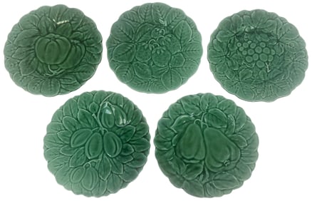 Sarreguemines French Majolica Fruit Plates 5pc SET