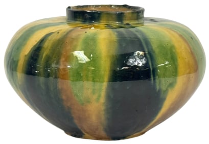 Antique French Glazed Drip-Ware Pottery Vase