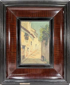 VTG European Oil Painting on Board Street Scene