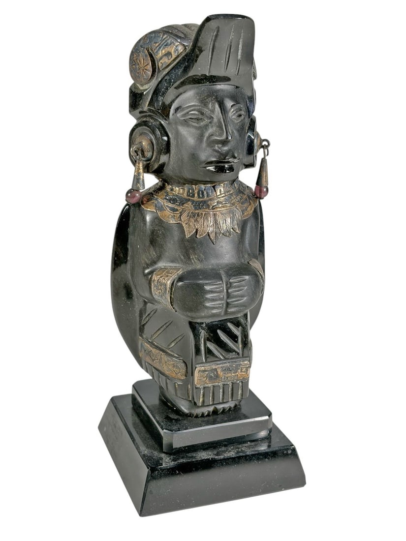 Mayan/Aztec Style Carved Black Obsidian Sculpture (1 of 8)