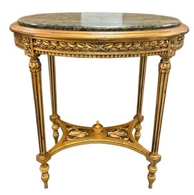 Louis XVI Style Gilded Wood & Marble Oval Table