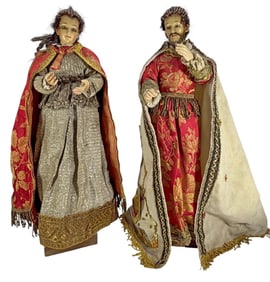 Late 19th C Pair of Glass-Eyed Religious Figurines