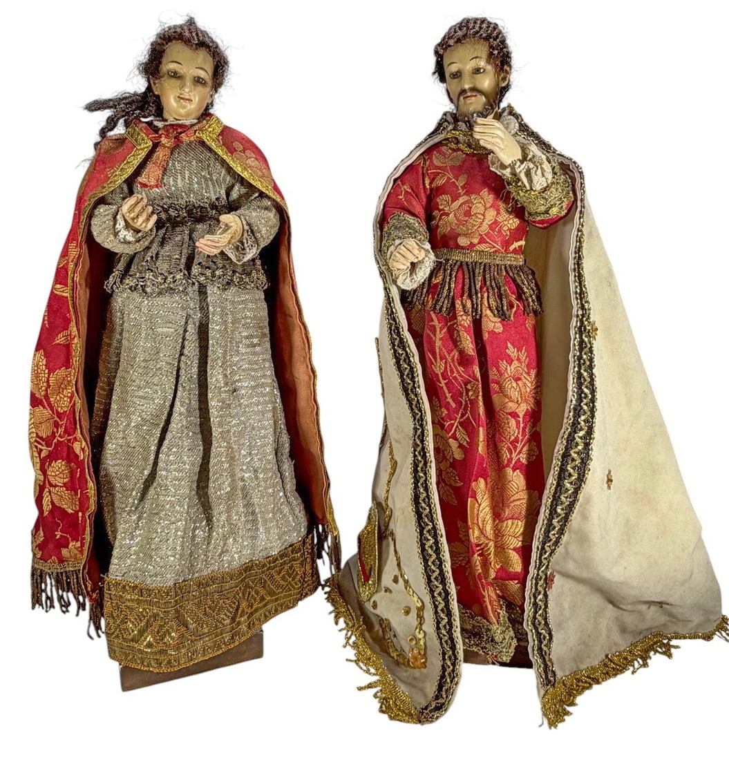 Late 19th C Pair of Glass-Eyed Religious Figurines (1 of 8)