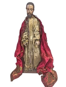 19th C. Large Jesus Wooden & Fabric Sculpture