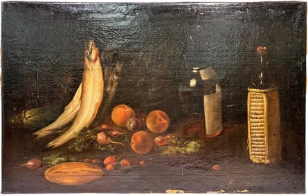 19th C Still Life Oil on Canvas Dated 1863
