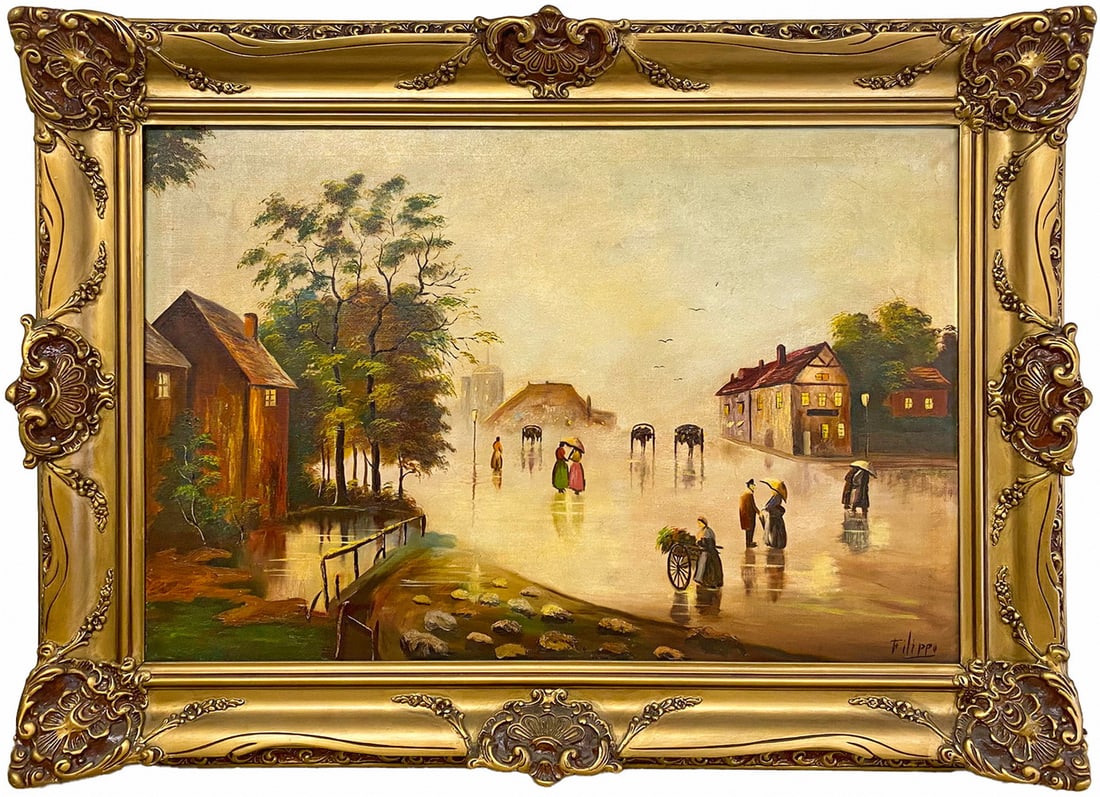 Signed Filippo Landscape Oil Painting on Canvas (1 of 4)