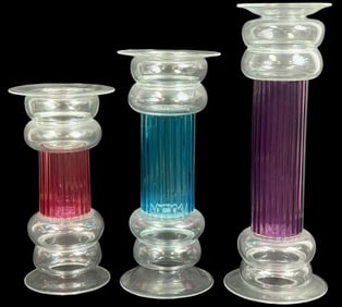 Geoffrey Beetem Art Glass Candlestick Holders 3pcs