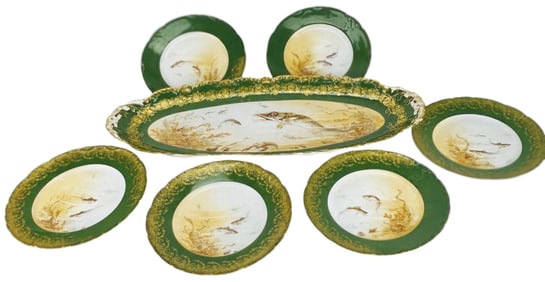 Haviland Limoges Porcelain Fish Plate & Platter 7p