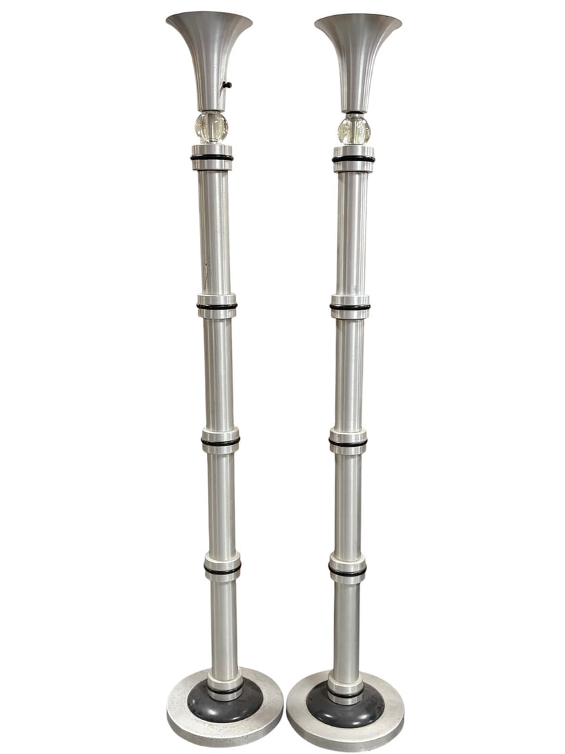 Pair of Modern Aluminum Pole Floor Lamps (1 of 5)