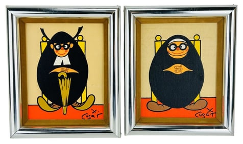 Xavier Cugat 1900-1990 Nun & Priest Paintings PAIR