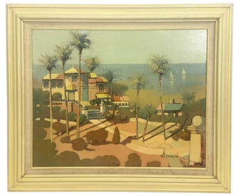 Paul Matthews Coastal Villa Scene Oil Painting