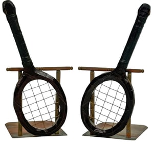 Pair of Brass and Leather Tennis Racket Bookends