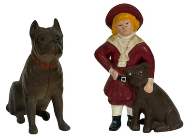 Vintage Estate Cast Iron Figural Banks 2pc LOT
