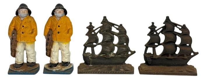 Two Pairs of Vintage Cast Iron Maritime Bookends