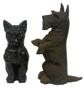 Vintage Estate Cast Iron Dog Doorstops 2pc LOT
