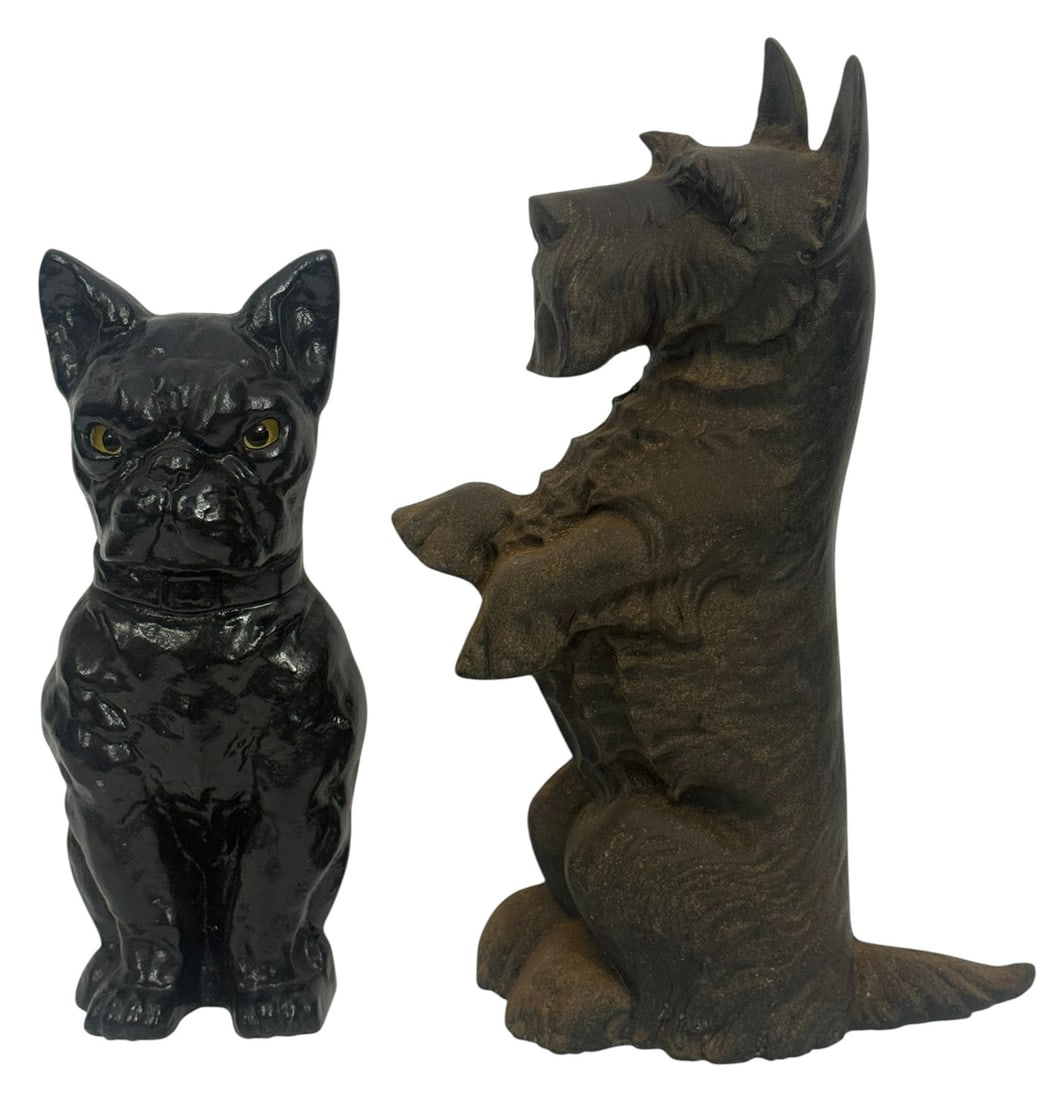 Vintage Estate Cast Iron Dog Doorstops 2pc LOT (1 of 8)