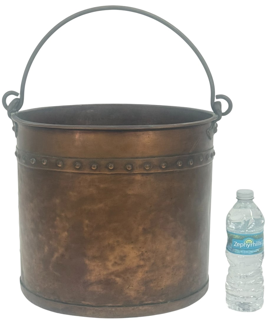 17" Riveted Copper Fireplace or Hearth Bucket - 3