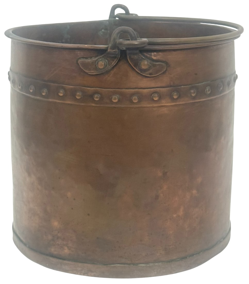 17" Riveted Copper Fireplace or Hearth Bucket - 4