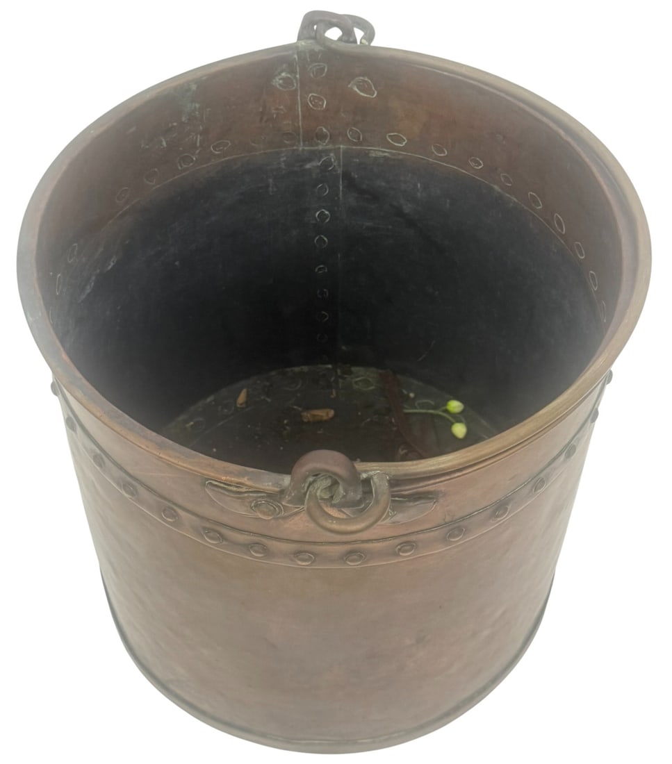 17" Riveted Copper Fireplace or Hearth Bucket - 5