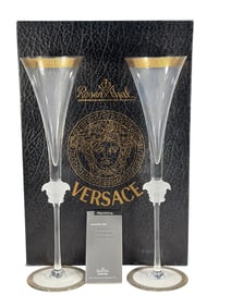 Rosenthal Versace Medusa D'Or Champagne Flutes 2pc