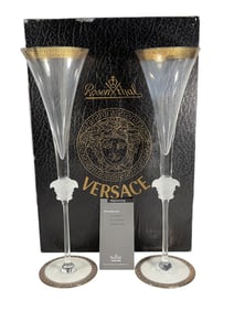 Rosenthal Versace Medusa D'Or Champagne Flutes 2pc