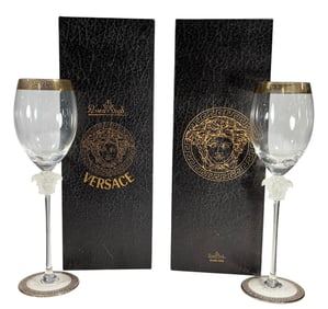 Rosenthal Versace Medusa D'Or Wine Glasses 2pc LOT