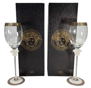 Rosenthal Versace Medusa D'Or Wine Glasses 2pc LOT