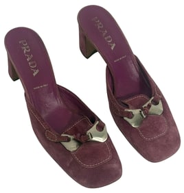Prada Purple Suede Block Heel Mules Sz 39.5
