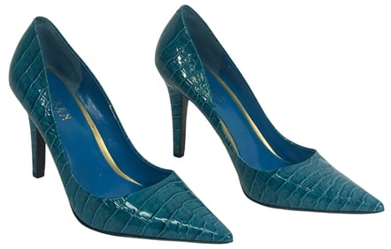 Ralph Lauren Teal Croc-Embossed High Heel Pumps S9