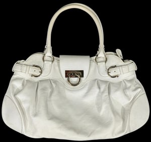 Salvatore Ferragamo White Leather Gancini Satchel