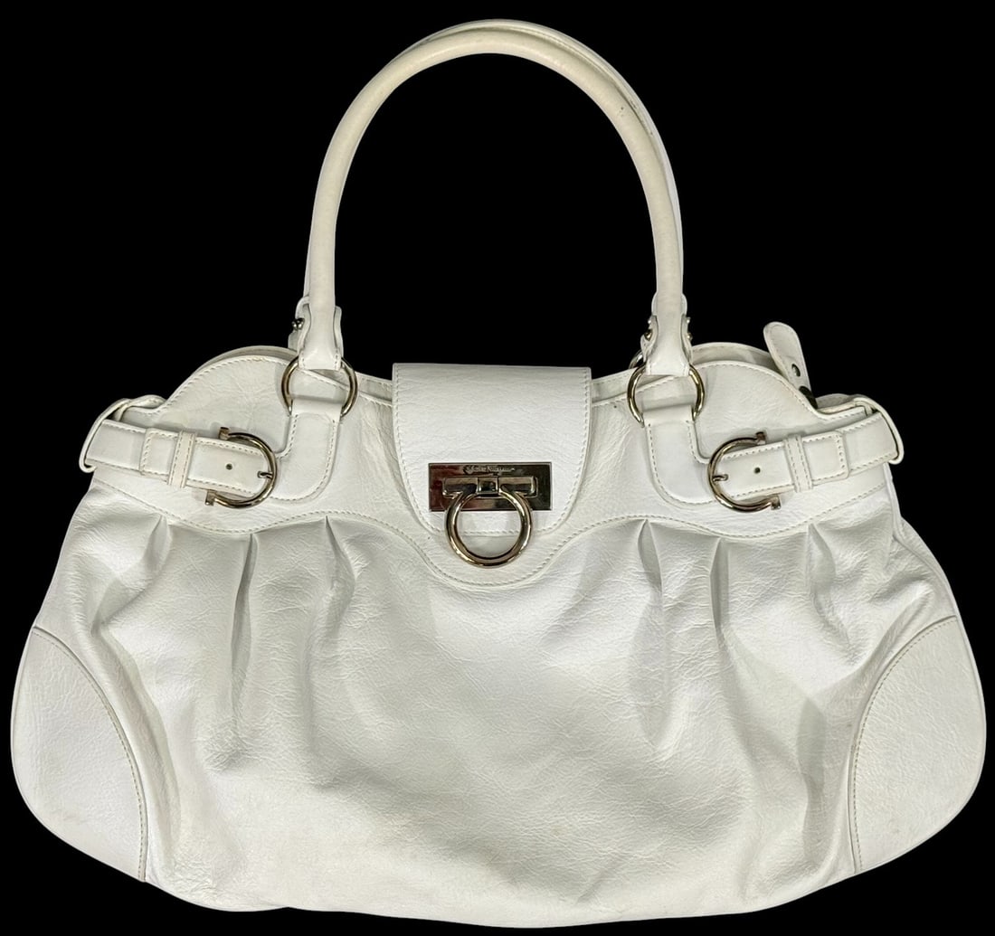 Salvatore Ferragamo White Leather Gancini Satchel (1 of 5)