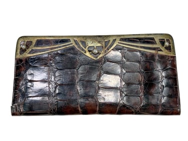 1870 Austrian Art Nouveau Silver Crocodile Wallet