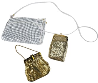 Whiting Davis White & Gold Tone Mesh Purse Bag 3pc