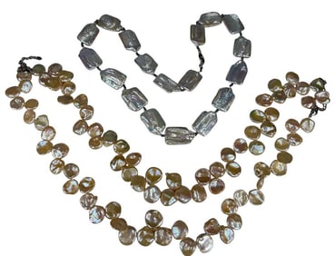 Freshwater Baroque Shaped Pearls Necklace 2pc LOT