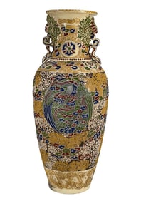 Japanese Moriage Enamelled Pottery Vase 15"