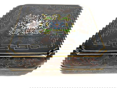 Chinese Cloisonne & Lacquer Wood Box Enamel