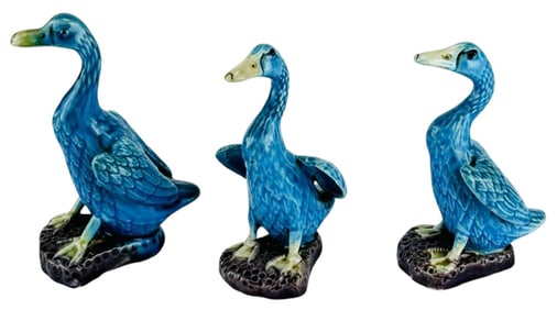 Chinese Export Turquoise Aubergine Ducks 3pc LOT