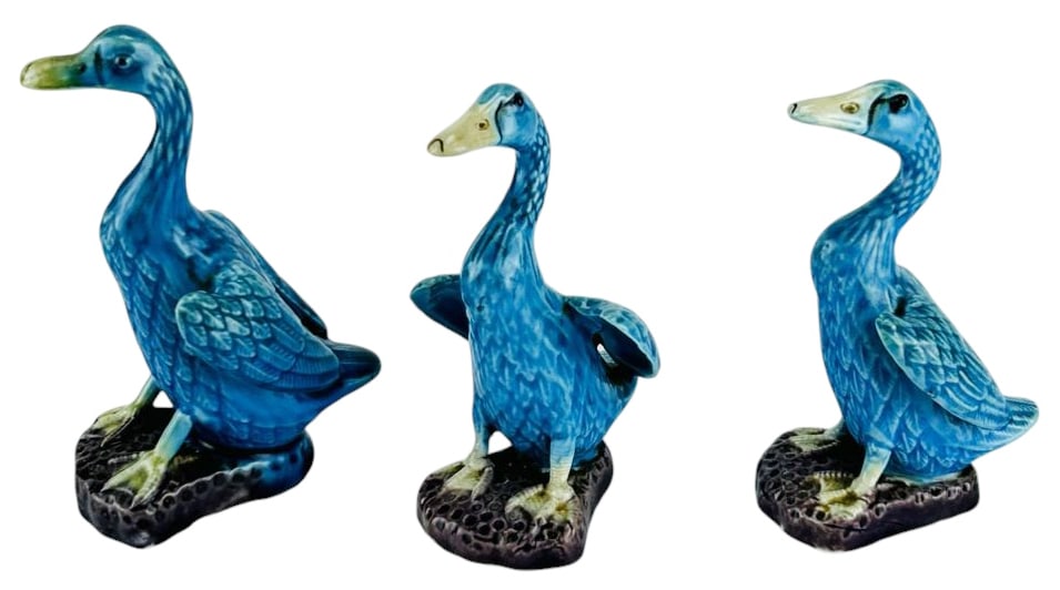 Chinese Export Turquoise Aubergine Ducks 3pc LOT (1 of 4)