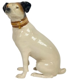 Delphin Massier French Majolica Dog Sculpture 13"