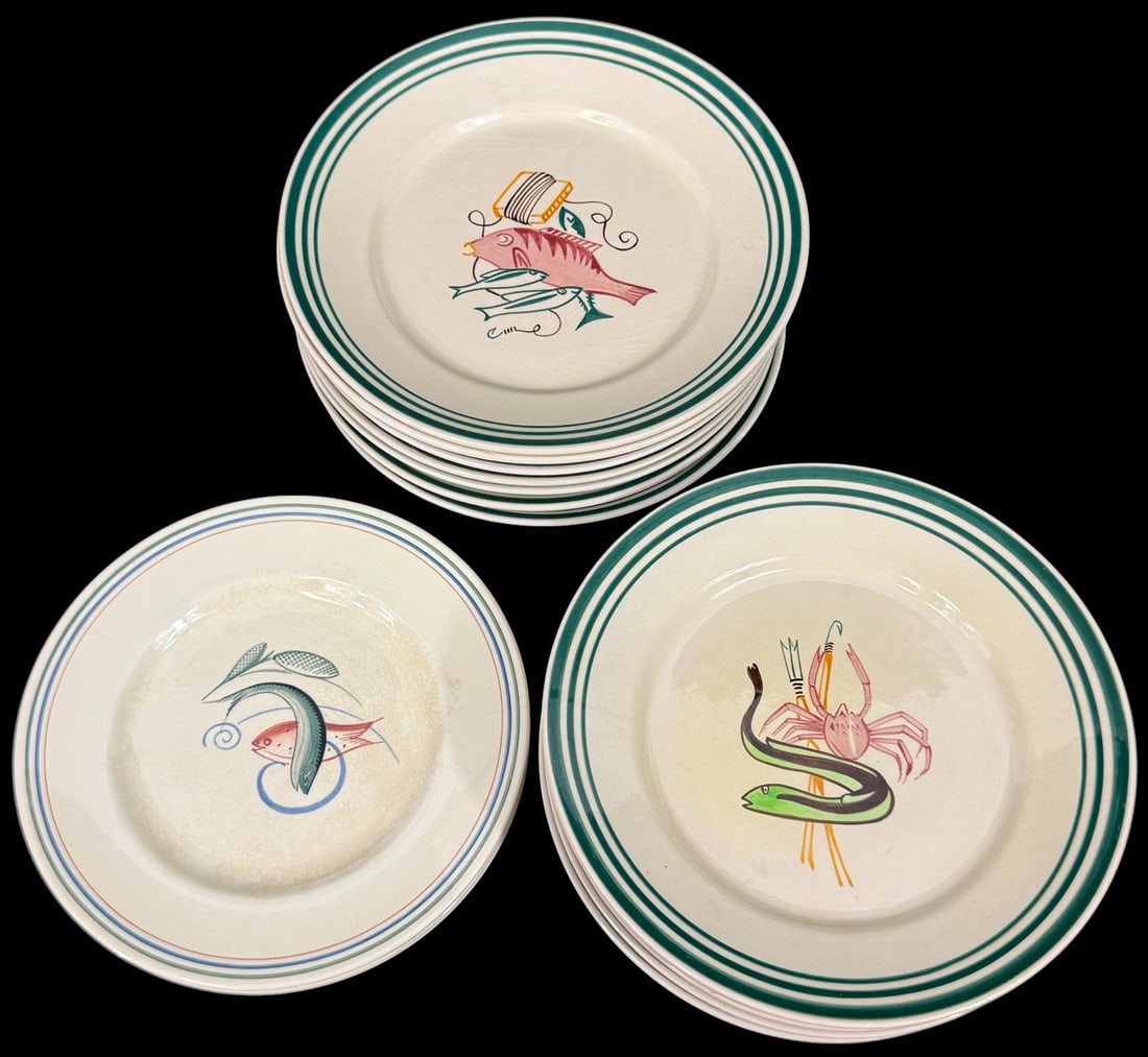 HB Quimper Signed Pottery Plates & Bowls 15pc SET (1 of 11)