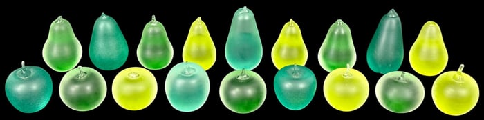 1988 Studio Art Glass Fruit Paperweight 18pc SET