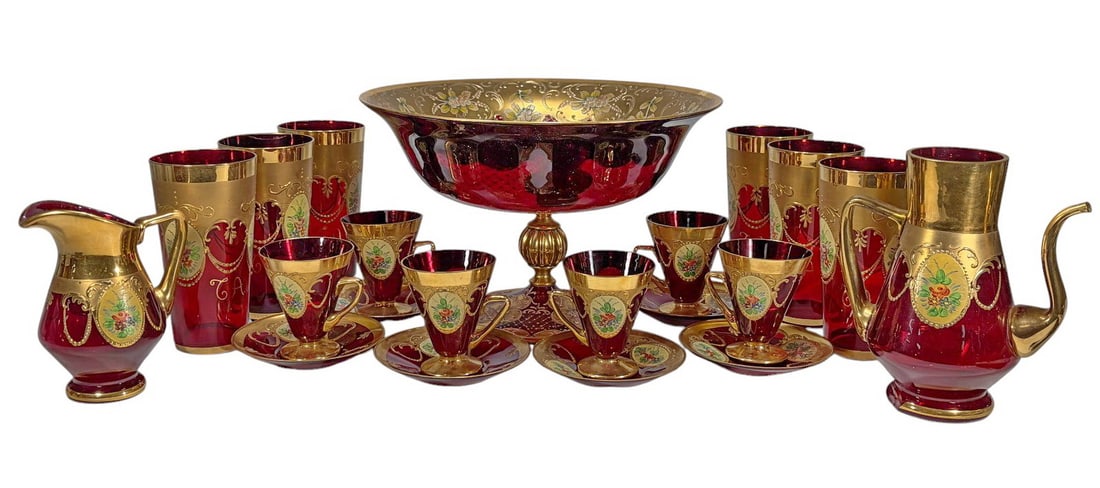 Bohemian Ruby Red & Gold Glass 21pc LOT (1 of 6)